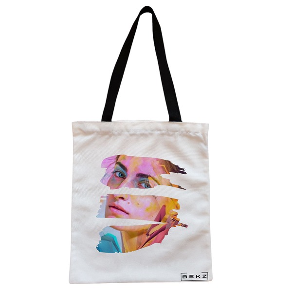 Geanta Canvas Tote pentru femei model Fragmented Art 38x34.5 cm Alba BEKZ®