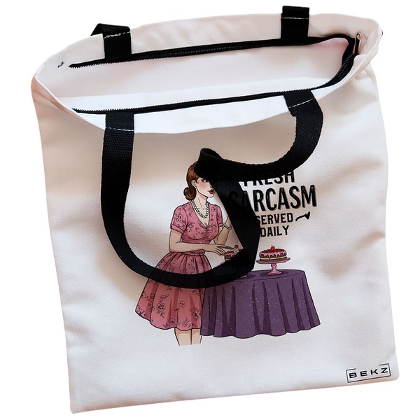 Geanta Canvas Tote pentru femei, model Fresh sarcas, Served Daily, 38x34.5 cm, Alba, BEKZ® 2 Geanta Canvas Tote pentru femei model Fresh sarcas Served Daily 38x34.5 cm Alba BEKZ® 1