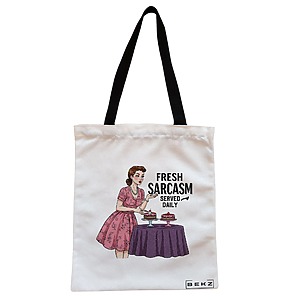 Geanta Canvas Tote pentru femei, model Fresh sarcas, Served Daily, 38x34.5 cm, Alba, BEKZ®
