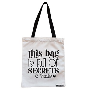 Geanta Canvas Tote pentru femei, model Full of secrects and snacks 2, 38x34.5 cm, Alba, BEKZ®