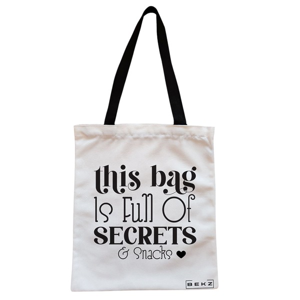 Geanta Canvas Tote pentru femei model Full of secrects and snacks 2 38x34.5 cm Alba BEKZ®
