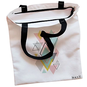 Alternative view of Geanta Canvas Tote pentru femei, model Geometrica Pastel, 38x34.5 cm, Alba, BEKZ®