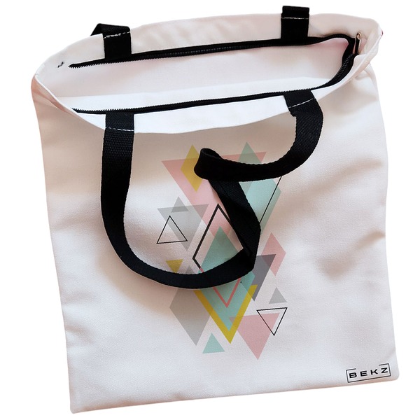 Geanta Canvas Tote pentru femei model Geometrica Pastel 38x34.5 cm Alba BEKZ® 1