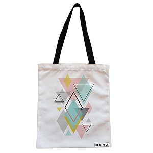 Geanta Canvas Tote pentru femei, model Geometrica Pastel, 38x34.5 cm, Alba, BEKZ®
