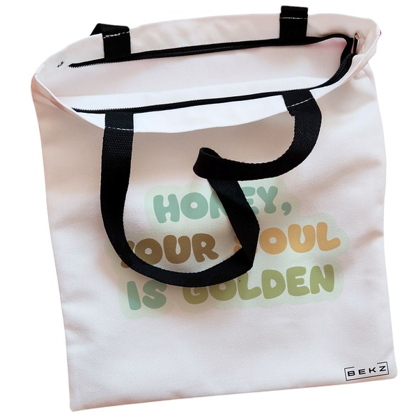 Geanta Canvas Tote pentru femei, model Golden Soul, 38x34.5 cm, Alba, BEKZ® 2 Geanta Canvas Tote pentru femei model Golden Soul 38x34.5 cm Alba BEKZ® 1