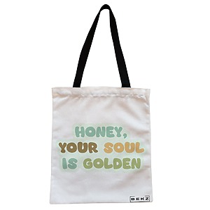 Geanta Canvas Tote pentru femei, model Golden Soul, 38x34.5 cm, Alba, BEKZ®