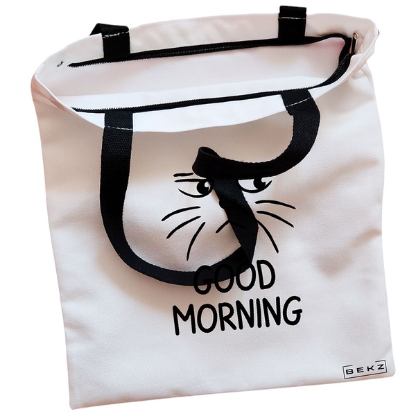 Geanta Canvas Tote pentru femei, model Good Morning, 38x34.5 cm, Alba, BEKZ® 2 Geanta Canvas Tote pentru femei model Good Morning 38x34.5 cm Alba BEKZ® 1