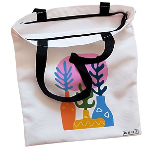 Alternative view of Geanta Canvas Tote pentru femei, model Gradina Abstracta, 38x34.5 cm, Alba, BEKZ®
