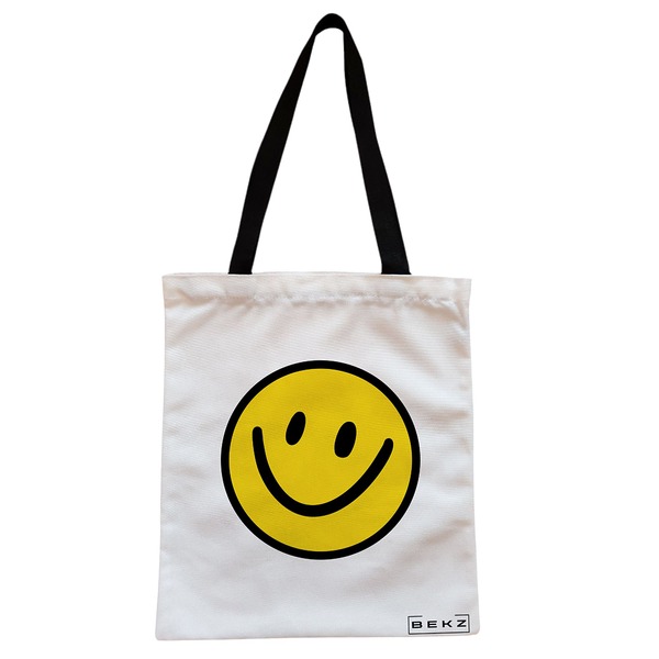 Geanta Canvas Tote pentru femei, model Happy Smile, 38x34.5 cm, Alba, BEKZ® 1 Geanta Canvas Tote pentru femei model Happy Smile 38x34.5 cm Alba BEKZ®