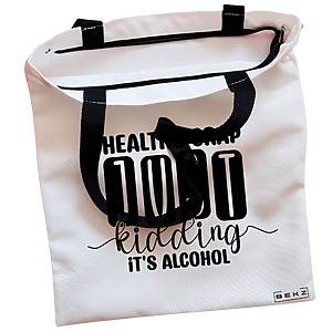 Alternative view of Geanta Canvas Tote pentru femei, model Healthy Crap, Just kidding, it's alcohol, 38x34.5 cm, Alba, BEKZ®