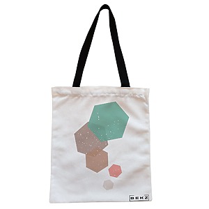 Geanta Canvas Tote pentru femei, model Hexagons, 38x34.5 cm, Alba, BEKZ®