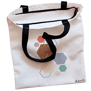 Alternative view of Geanta Canvas Tote pentru femei, model Hexagons Pattern, 38x34.5 cm, Alba, BEKZ®