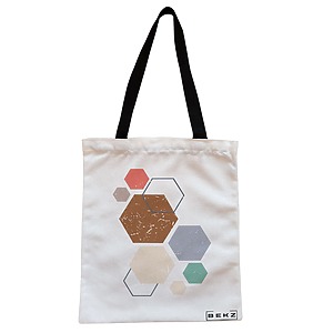 Geanta Canvas Tote pentru femei, model Hexagons Pattern, 38x34.5 cm, Alba, BEKZ®