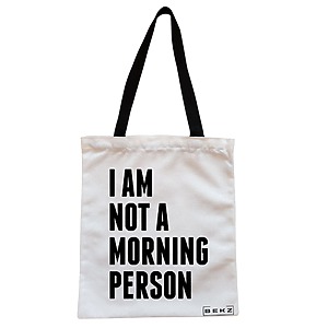 Geanta Canvas Tote pentru femei, model I am not a morning person, 38x34.5 cm, Alba, BEKZ®