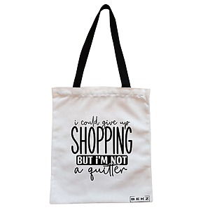Geanta Canvas Tote pentru femei, model I could give my shopping, 38x34.5 cm, Alba, BEKZ®