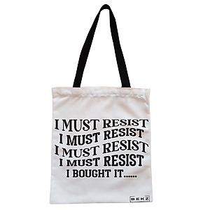 Geanta Canvas Tote pentru femei, model I must restist, 38x34.5 cm, Alba, BEKZ®