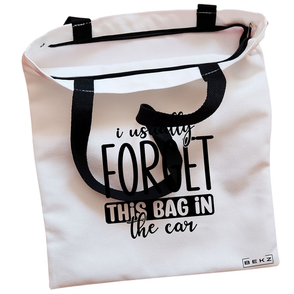 Geanta Canvas Tote pentru femei, model I usually forget this bag in the car, 38x34.5 cm, Alba, BEKZ® 2 Geanta Canvas Tote pentru femei model I usually forget this bag in the car 38x34.5 cm Alba BEKZ® 1