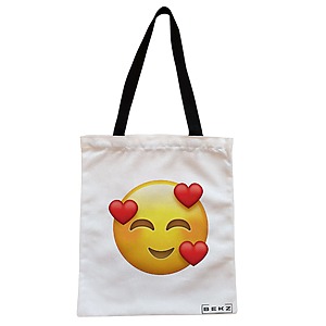 Geanta Canvas Tote pentru femei, model In Love, 38x34.5 cm, Alba, BEKZ®