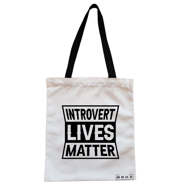 Geanta Canvas Tote pentru femei, model Introvert Lives Matter, 38x34.5 cm, Alba, BEKZ® 1 Geanta Canvas Tote pentru femei model Introvert Lives Matter 38x34.5 cm Alba BEKZ®