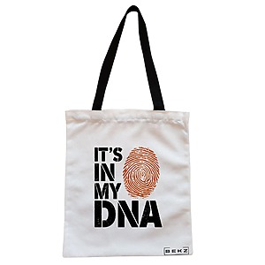 Geanta Canvas Tote pentru femei, model It's in My DNA, 38x34.5 cm, Alba, BEKZ®