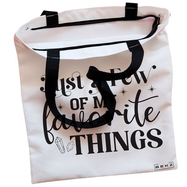 Geanta Canvas Tote pentru femei, model Just a few of my favorite things, 38x34.5 cm, Alba, BEKZ® 2 Geanta Canvas Tote pentru femei model Just a few of my favorite things 38x34.5 cm Alba BEKZ® 1