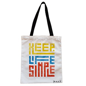 Geanta Canvas Tote pentru femei, model Keep Life Simple, 38x34.5 cm, Alba, BEKZ®