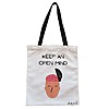 Geanta Canvas Tote pentru femei model Keep an open mind 38x34.5 cm Alba BEKZ®