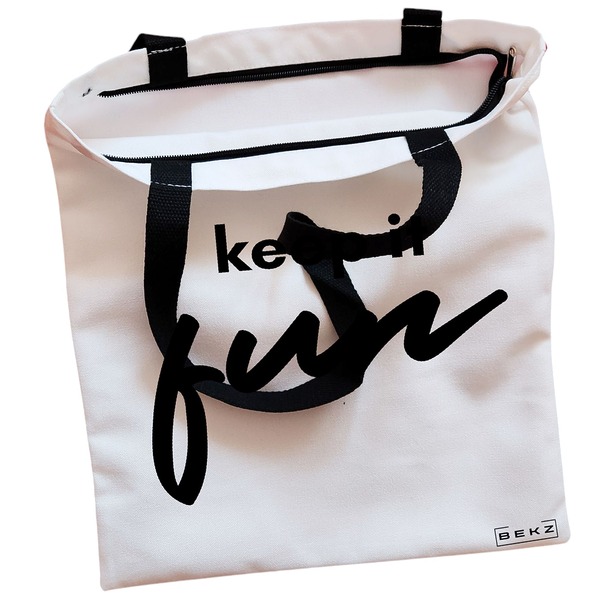 Geanta Canvas Tote pentru femei model Keep it Fun 38x34.5 cm Alba BEKZ® 1