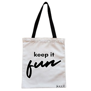 Geanta Canvas Tote pentru femei, model Keep it Fun, 38x34.5 cm, Alba, BEKZ®
