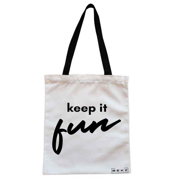 Geanta Canvas Tote pentru femei model Keep it Fun 38x34.5 cm Alba BEKZ®