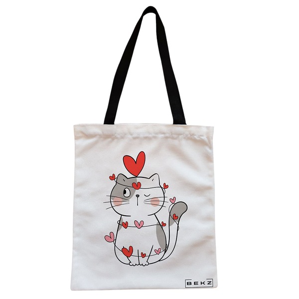 Geanta Canvas Tote pentru femei, model Kitty Love, 38x34.5 cm, Alba, BEKZ® 1 Geanta Canvas Tote pentru femei model Kitty Love 38x34.5 cm Alba BEKZ®