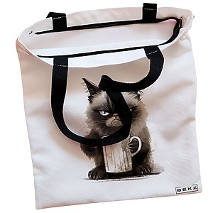 Alternative view of Geanta Canvas Tote pentru femei, model Lazy Cat, 38x34.5 cm, Alba, BEKZ®