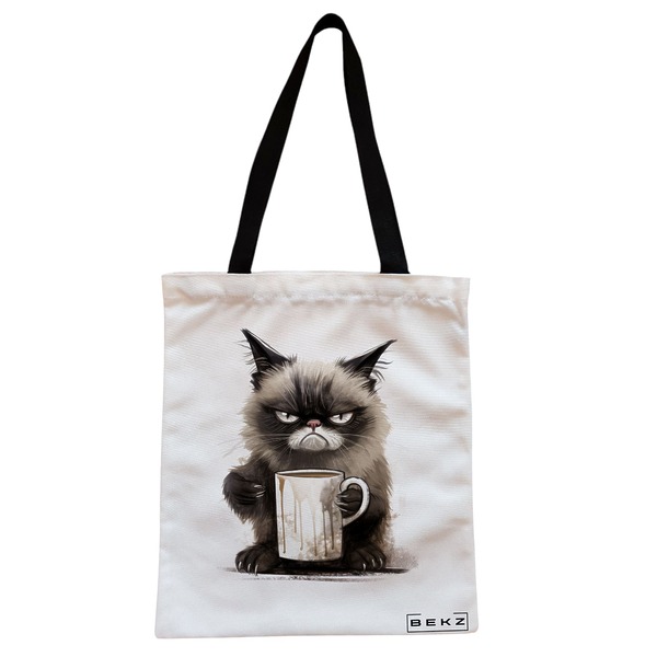 Geanta Canvas Tote pentru femei, model Lazy Cat, 38x34.5 cm, Alba, BEKZ® 1 Geanta Canvas Tote pentru femei model Lazy Cat 38x34.5 cm Alba BEKZ®