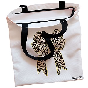 Alternative view of Geanta Canvas Tote pentru femei, model Leopard Bow, 38x34.5 cm, Alba, BEKZ®