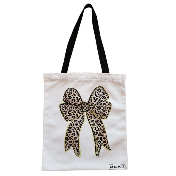 Geanta Canvas Tote pentru femei, model Leopard Bow, 38x34.5 cm, Alba, BEKZ® 1 Geanta Canvas Tote pentru femei model Leopard Bow 38x34.5 cm Alba BEKZ®