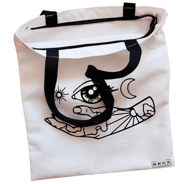 Geanta Canvas Tote pentru femei, model Life in depth, 38x34.5 cm, Alba, BEKZ® 2 Geanta Canvas Tote pentru femei model Life in depth 38x34.5 cm Alba BEKZ® 1