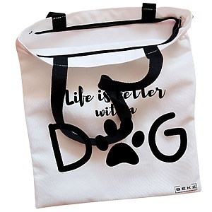 Alternative view of Geanta Canvas Tote pentru femei, model Life is better with a doggo, 38x34.5 cm, Alba, BEKZ®