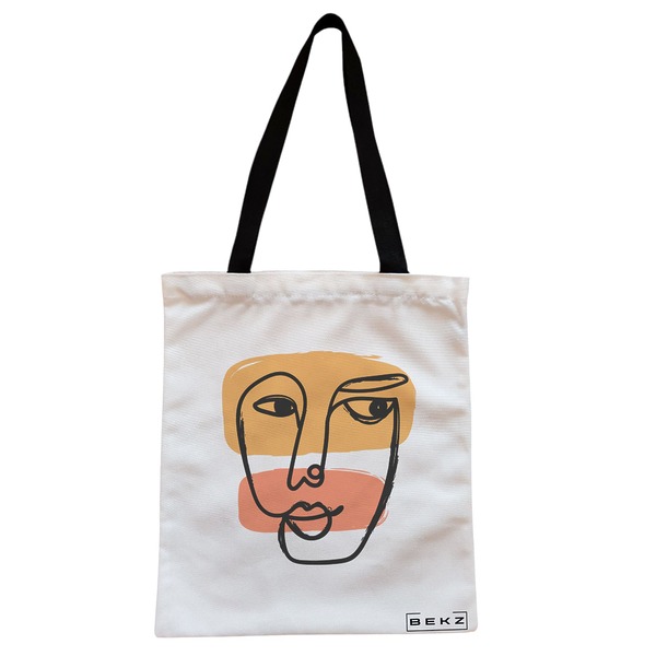 Geanta Canvas Tote pentru femei model Lines Art 38x34.5 cm Alba BEKZ®