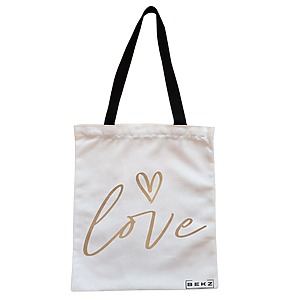 Geanta Canvas Tote pentru femei, model Love, 38x34.5 cm, Alba, BEKZ®