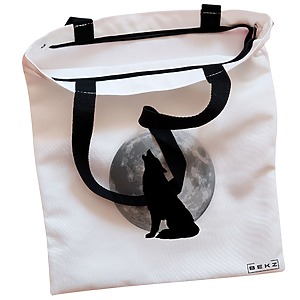 Alternative view of Geanta Canvas Tote pentru femei, model Lup si Luna, 38x34.5 cm, Alba, BEKZ®
