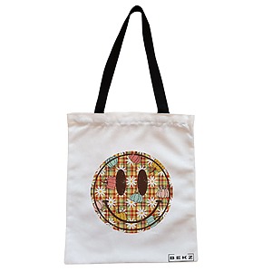Geanta Canvas Tote pentru femei, model Magda Smile, 38x34.5 cm, Alba, BEKZ®