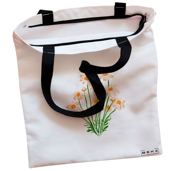 Geanta Canvas Tote pentru femei model Margarete 38x34.5 cm Alba BEKZ® 1