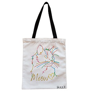 Geanta Canvas Tote pentru femei, model Meow, 38x34.5 cm, Alba, BEKZ®