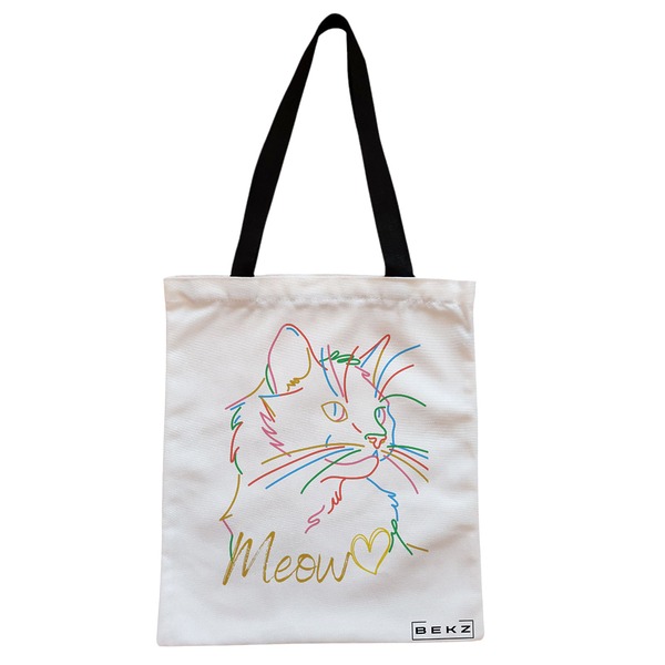 Geanta Canvas Tote pentru femei, model Meow, 38x34.5 cm, Alba, BEKZ® 1 Geanta Canvas Tote pentru femei model Meow 38x34.5 cm Alba BEKZ®
