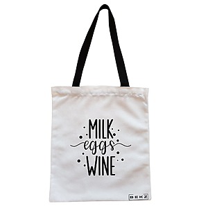 Geanta Canvas Tote pentru femei, model Milk eggs wine, 38x34.5 cm, Alba, BEKZ®