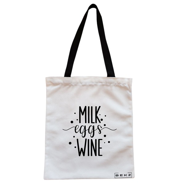 Geanta Canvas Tote pentru femei, model Milk eggs wine, 38x34.5 cm, Alba, BEKZ® 1 Geanta Canvas Tote pentru femei model Milk eggs wine 38x34.5 cm Alba BEKZ®