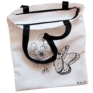 Alternative view of Geanta Canvas Tote pentru femei, model Minimalist Butterfly, 38x34.5 cm, Alba, BEKZ®