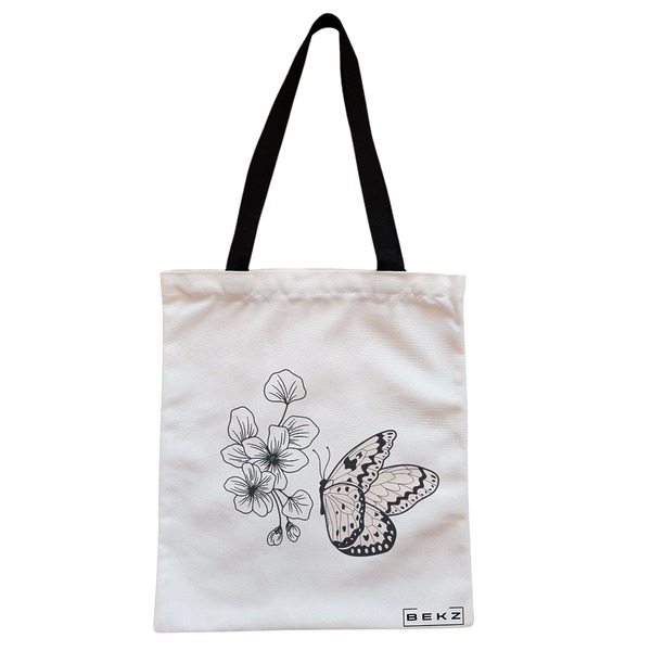 Geanta Canvas Tote pentru femei, model Minimalist Butterfly, 38x34.5 cm, Alba, BEKZ® 1 Geanta Canvas Tote pentru femei model Minimalist Butterfly 38x34.5 cm Alba BEKZ®