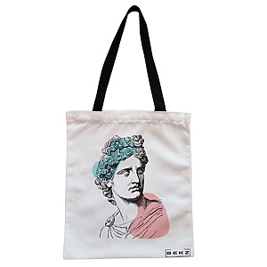Geanta Canvas Tote pentru femei, model Modern Classic Statue, 38x34.5 cm, Alba, BEKZ®