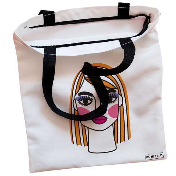 Geanta Canvas Tote pentru femei model Modern Makeup 38x34.5 cm Alba BEKZ® 1